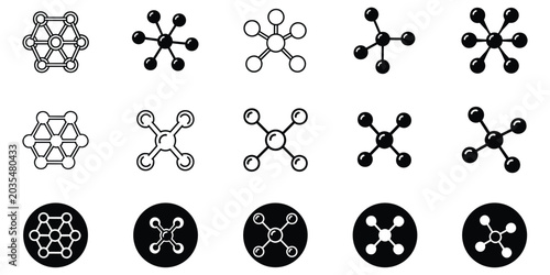 Foto Collection of abstract molecule icons, molecular structures, and scientific symb