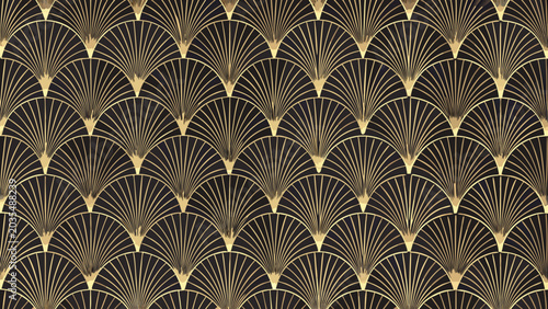 Canvas-taulu Geometric fan pattern with repeating arches a dark background and gold metallic