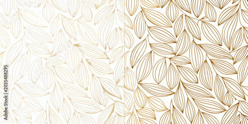 Canvas Print Stylized elongated leaf pattern in gold tones creates a repeating botanical vect