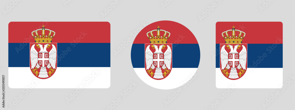 Obraz premium Serbia flag set. Set of flags in different shapes rectangle, circle, square vector