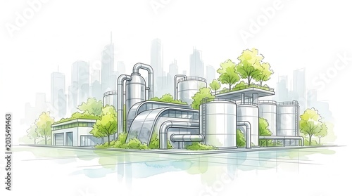 Architectural design of a renewable bio energy plant integrated with nature.