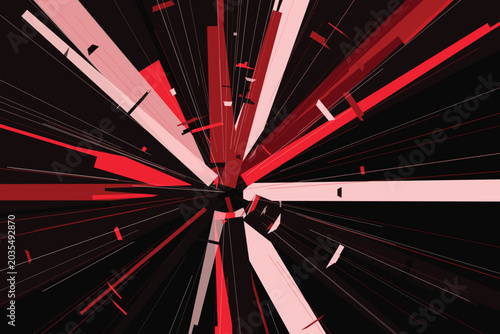 Quadro su tela Explosive red and white shattered glass pattern on dark background, explosion