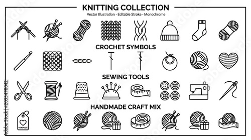 Sewing tools and craft supplies icons.