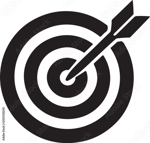 Foto Target with arrow in bullseye icon representing focus, precision, and success in clean monochrome vector style