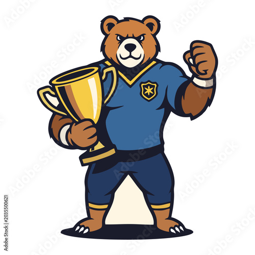 Bear holding trophy vector illustration isolated on white background