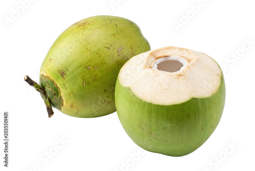 Fresh Young Green Coconuts One Opened Ready to Drink