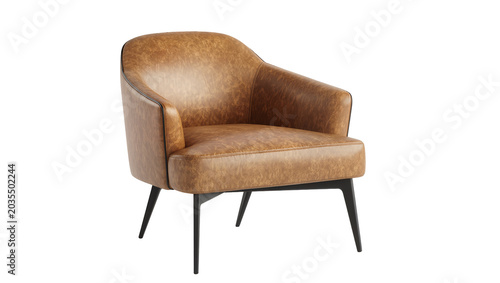 Obraz na płótnie Brown leather armchair with black legs