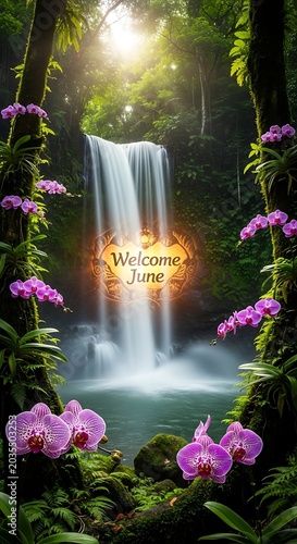 Serene garden pathway with blooming flowers and warm lighting.