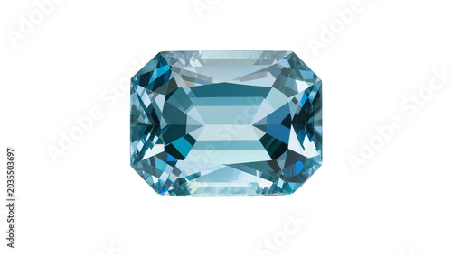 Fotografie Emerald cut aquamarine gemstone, clear blue gemstone facets