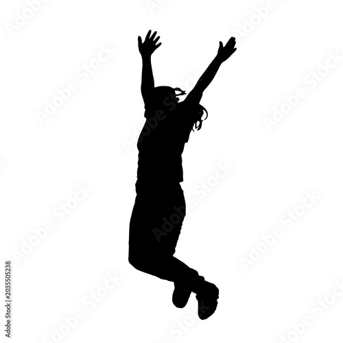 Happy jumping girl silhouette isolated on white background, perfect for motivation ads, fitness campaigns, lifestyle blogs, youth marketing, social media posts, and wellness branding.