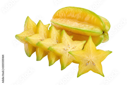 Ripe Yellow Carambola Slices with Whole Fruit
