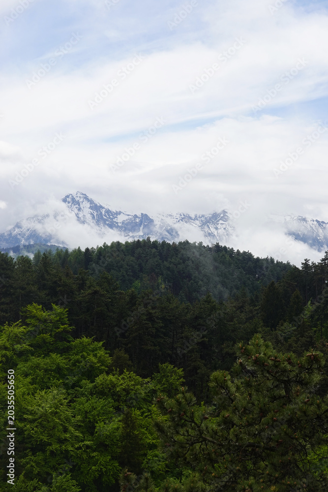 Fototapeta premium The view of Bucegi mountains in Romania, Rasnov 