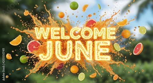 Celebratory welcome to June with festive floral and confetti design.