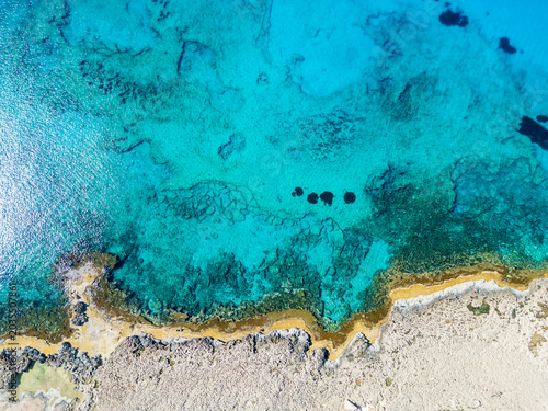 Cyprus, Ayia Napa, rocky shores of the Makronissos pensinsula, aerial view on sunny day