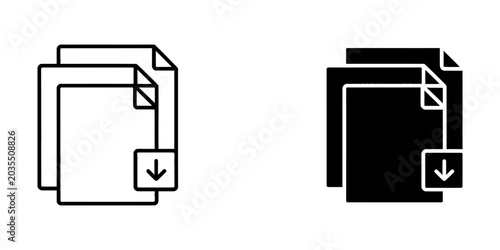 Fotografía Batch document download icon with stacked files and downward arrow, download
