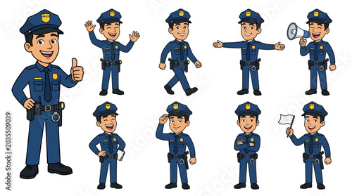 Tableau sur toile Cartoon police officers in various poses.