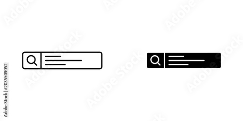 Web search bar and magnifying glass interface vector icons with magnifying
