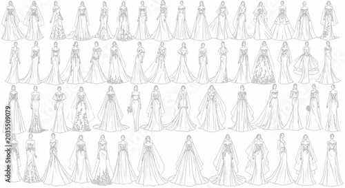 Fotografie Collection of elegant wedding dresses.