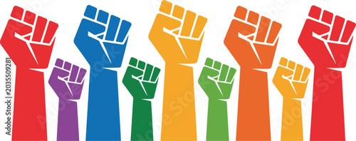 Картината върху платно Raised fists vector, unity protest empowerment diversity solidarity resistance and social activism concept design