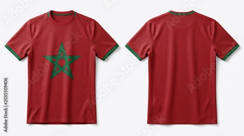 Red morocco soccer shirt front and back isolated on white background