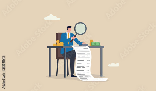 Tableau sur toile Paying bills, cost and expense analysis for business or personal finance concept