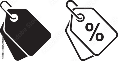 Discount, price tag, sale, icon set, black and Price Tag Discount Icon Set