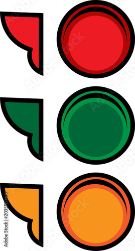 Traffic Light Signal Vector Flat Cartoon Stop Caution Go Icon and Isolated Red Yellow Green Street Light Symbol