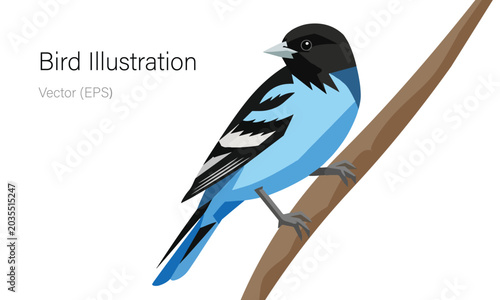 Blue bird perched on a branch flat vector illustration for nature and wildlife design isolated on white background