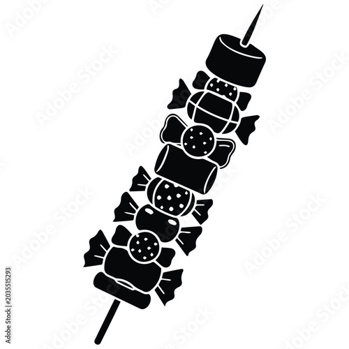 Marshmallow and candy skewer sweet treat vector silhouette illustration line art.