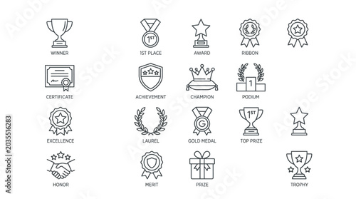 Awards and recognition symbols icons set.