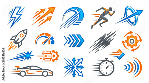Photos Speed motion icons and symbols.