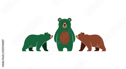 Three bears standing side by side.
