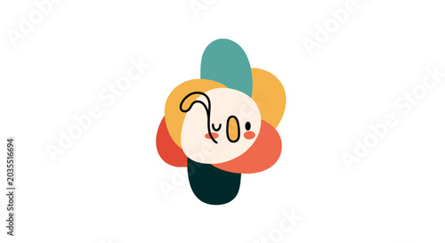 Smiling cartoon face with blonde hair.
