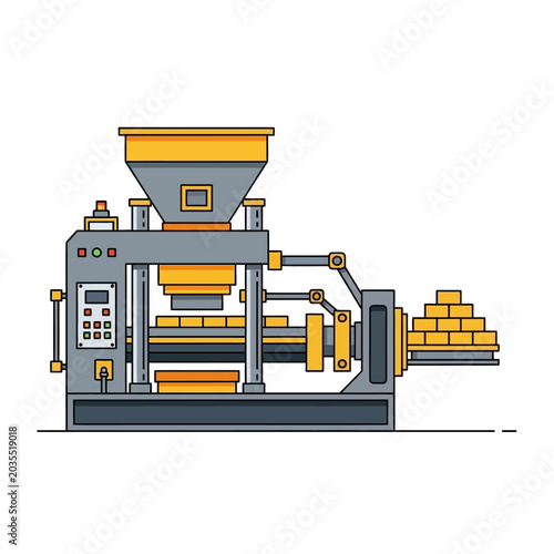 Industrial Machine Manufacturing Process - Vector Illustration