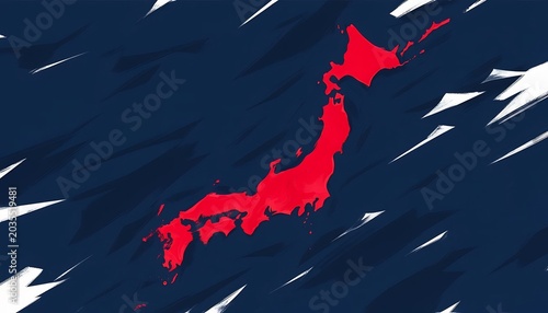鮮やかな赤で描かれた日本列島が力強く輝くイラスト (50 ký tự)