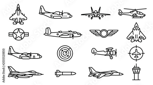 Εκτύπωση καμβά Collection of various military aircraft icons.