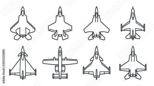 Bild auf Leinwand Detailed drawings of various fighter jets.