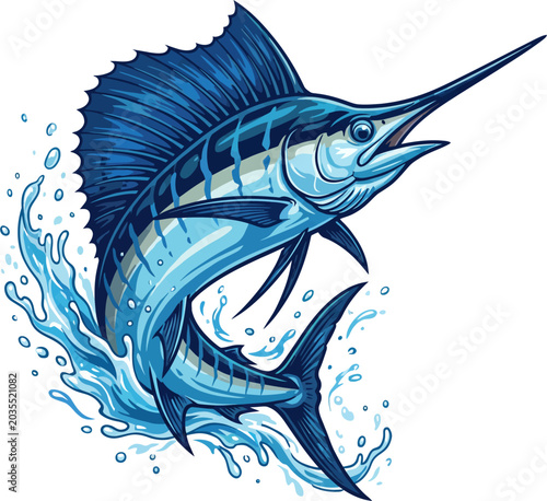 marlin fish logo, illustration of blue marlin, sailfish jumping vector art