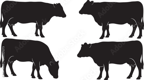 Beef cattle and dairy cow silhouettes set for farm livestock branding agricultural meat industry labels art.
