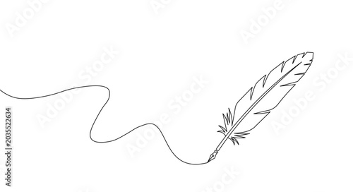 Continuous one line drawing of a feather quill writing on paper. symbolizing creativity expression and classic craftsmanship