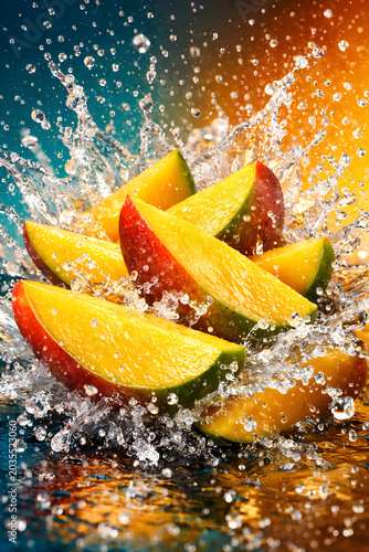 slicced mango piece in line by line.