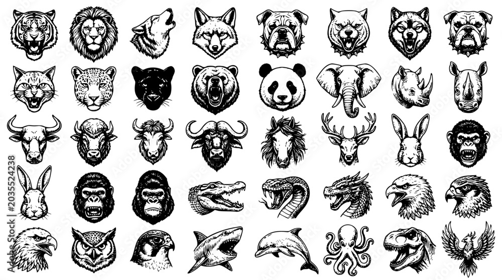 Obraz premium Wild Animal and Predator Vector Head Mascot Collection