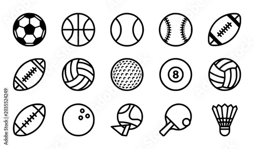 Set of various sports balls and equipment doodle icons vector