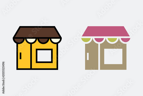 Storefront Shop Building Icon Set Flat Vector