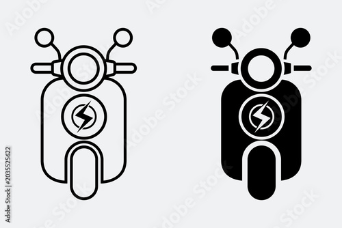 Electric Scooter Icon Set Front View Flat and Outline Style