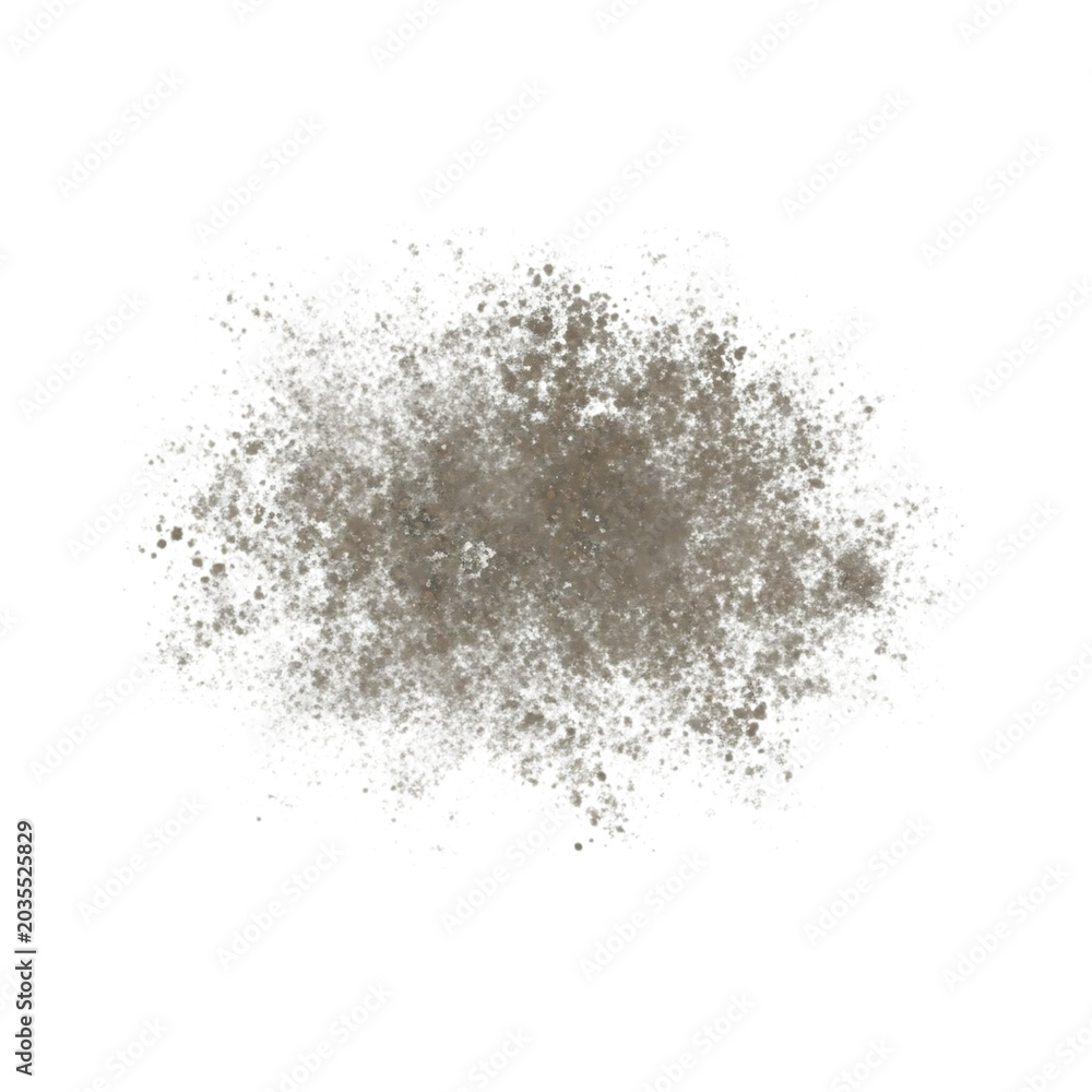 Fototapeta premium Brown powder particles scattered on white surface realistic texture transparent background
