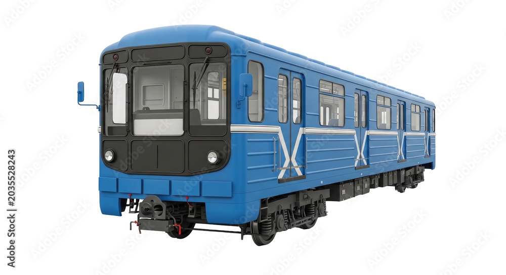 Naklejka premium Blue metro train on black background subway