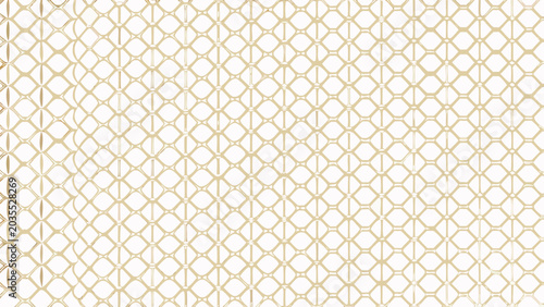 Billede på lærred Geometric grid pattern with repeating diamond shapes in a pale gold tone on a wh