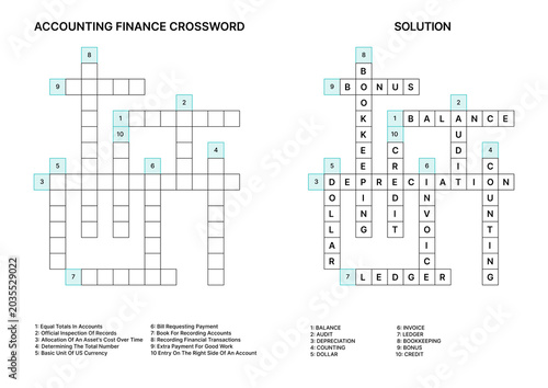 A detailed accounting finance crossword puzzle with solution, designed to enhance financial literacy and engage users in learning finance concepts.  