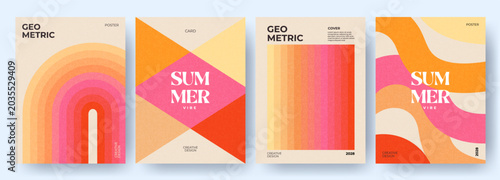 Creative concept of summer bright covers, cards or posters in minimal style for corporate identity, branding, social media ads, promo. Modern design template set in trendy geometric style